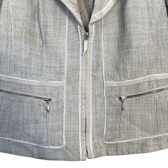 WHBM Tweed Moto Jacket Blazer Womens 6 Beige Zipper Preppy Career Office Neutral - Picture 5 of 8